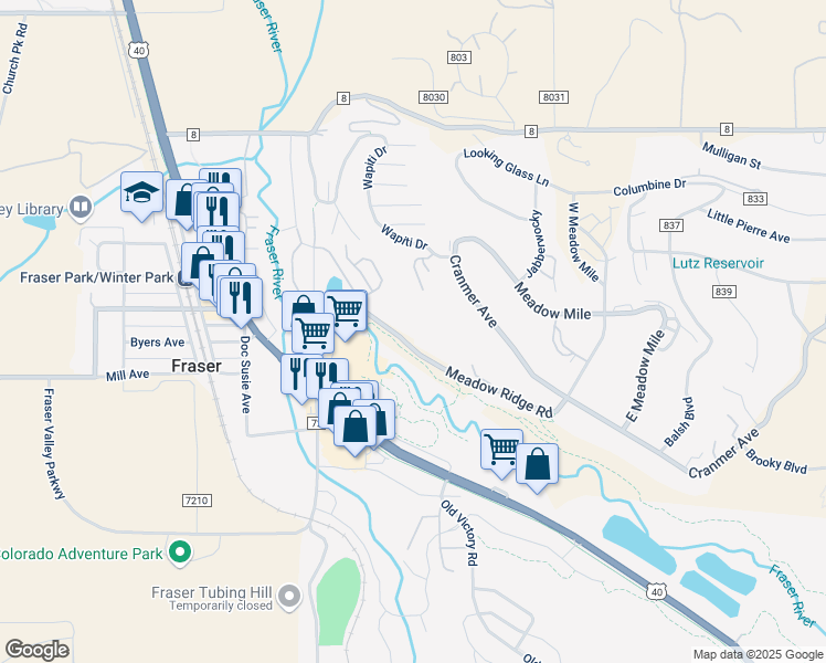 map of restaurants, bars, coffee shops, grocery stores, and more near 29 Cord804 in Fraser