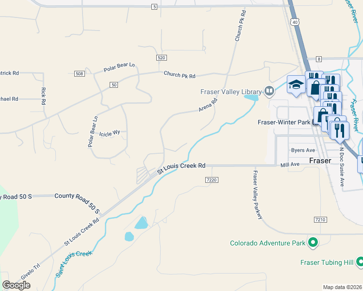 map of restaurants, bars, coffee shops, grocery stores, and more near 22 Cord731 in Fraser