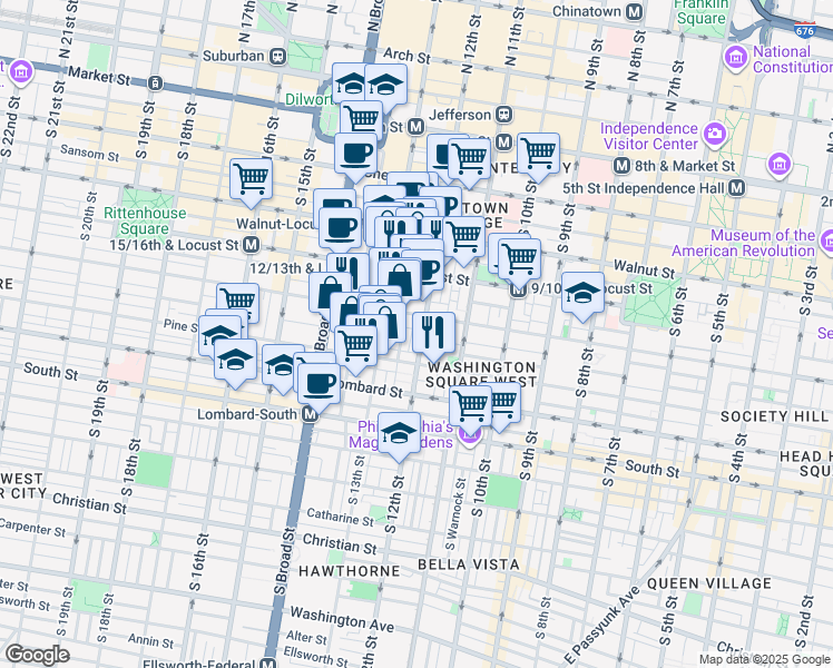 map of restaurants, bars, coffee shops, grocery stores, and more near in Philadelphia