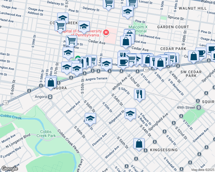 map of restaurants, bars, coffee shops, grocery stores, and more near 820 South 53rd Street in Philadelphia