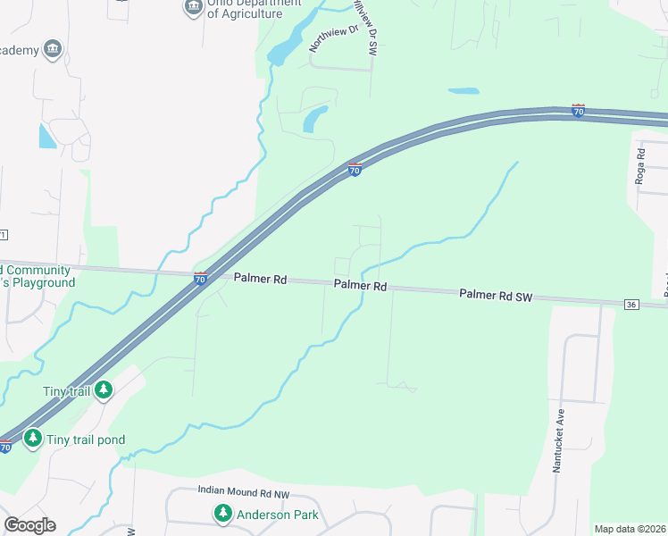 map of restaurants, bars, coffee shops, grocery stores, and more near 14196 Palmer Road Southwest in Reynoldsburg