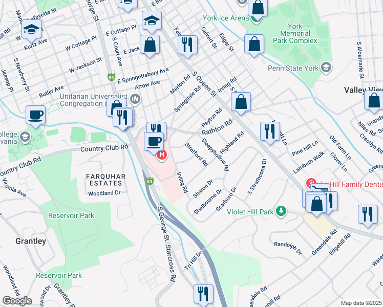 map of restaurants, bars, coffee shops, grocery stores, and more near 181 Leeds Road in York