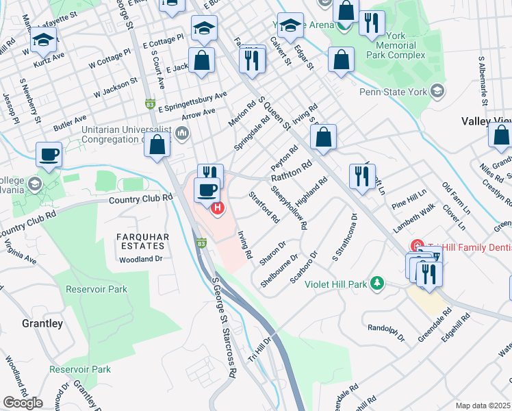 map of restaurants, bars, coffee shops, grocery stores, and more near 181 Leeds Road in York