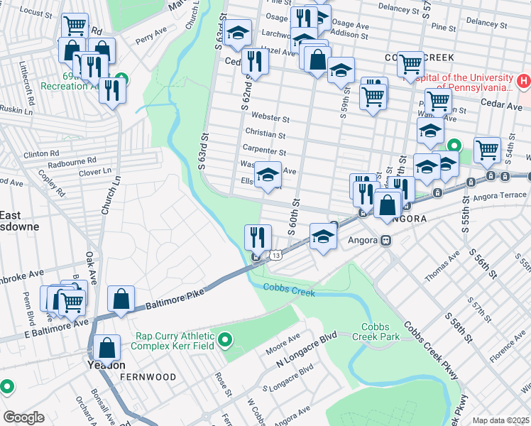 map of restaurants, bars, coffee shops, grocery stores, and more near in Philadelphia