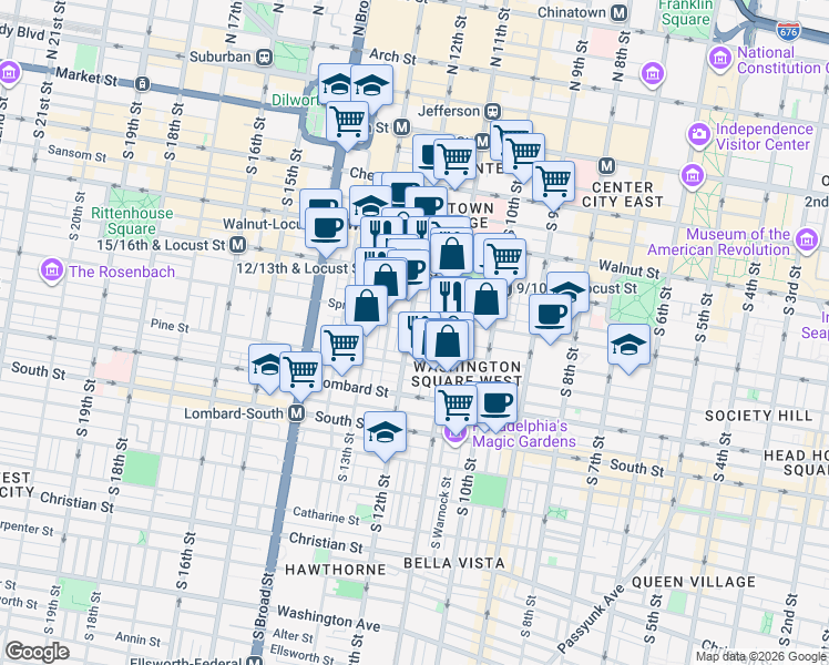 map of restaurants, bars, coffee shops, grocery stores, and more near in Philadelphia
