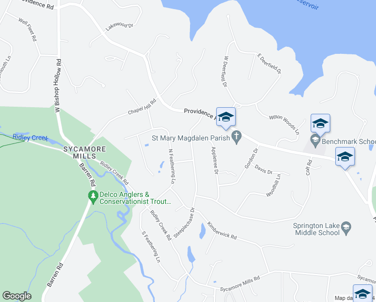 map of restaurants, bars, coffee shops, grocery stores, and more near 151 Steeplechase Drive in Media