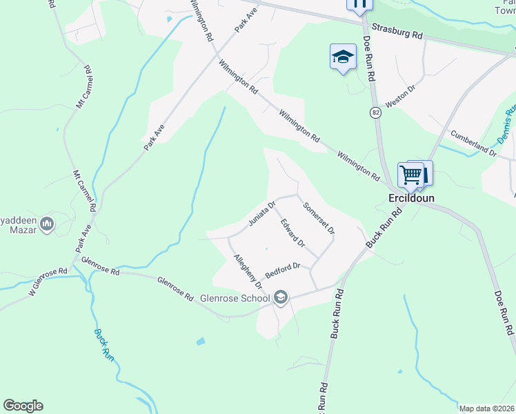 map of restaurants, bars, coffee shops, grocery stores, and more near 7 Juniata Drive in Chester County