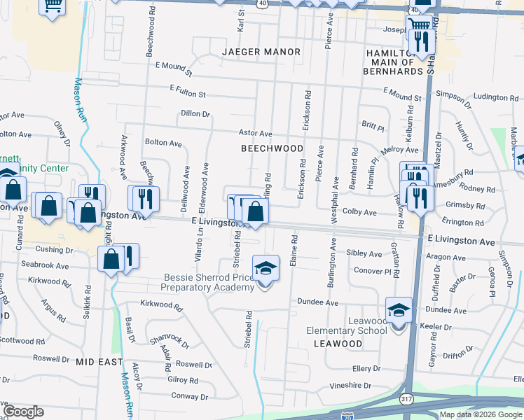 map of restaurants, bars, coffee shops, grocery stores, and more near 4082 Colby Avenue in Columbus