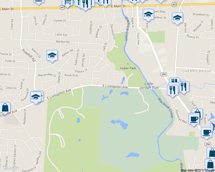 map of restaurants, bars, coffee shops, grocery stores, and more near 1751 Elmbrook Lane in Reynoldsburg