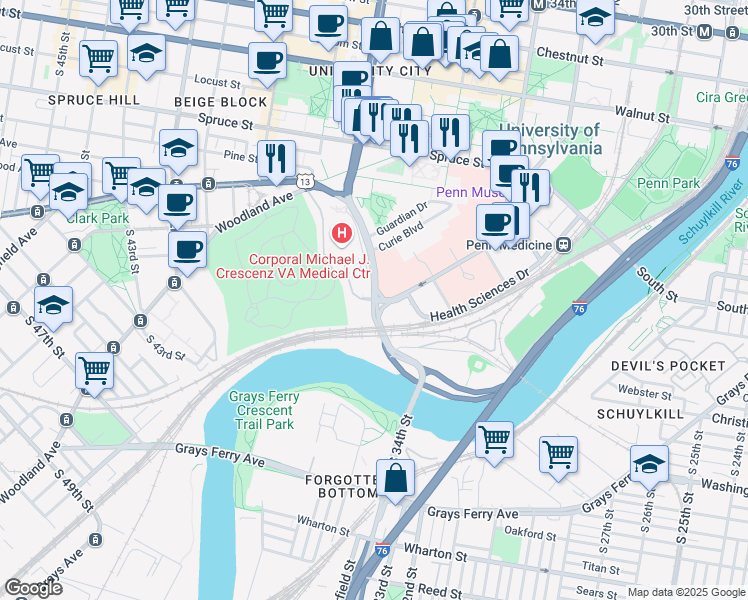 map of restaurants, bars, coffee shops, grocery stores, and more near 588 State Route 3003 in Philadelphia
