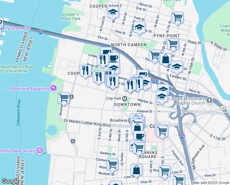map of restaurants, bars, coffee shops, grocery stores, and more near 78 Fourth Street in Camden