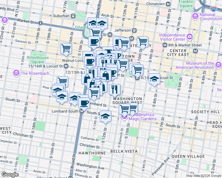 map of restaurants, bars, coffee shops, grocery stores, and more near in Philadelphia
