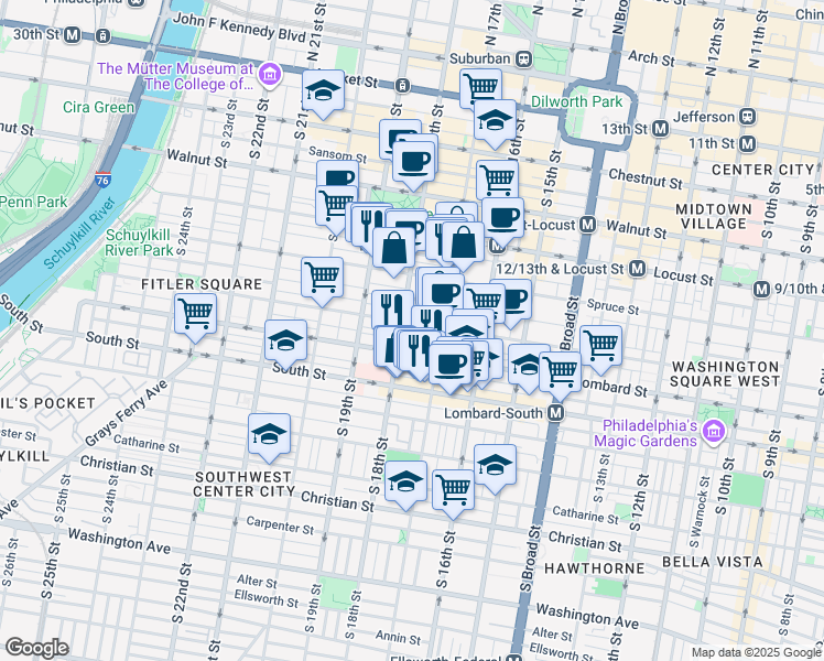 map of restaurants, bars, coffee shops, grocery stores, and more near in Philadelphia