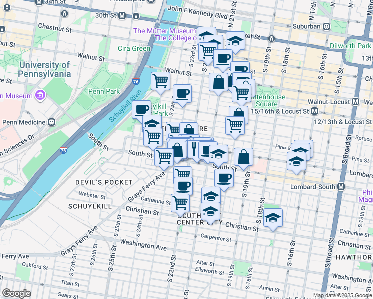 map of restaurants, bars, coffee shops, grocery stores, and more near in Philadelphia