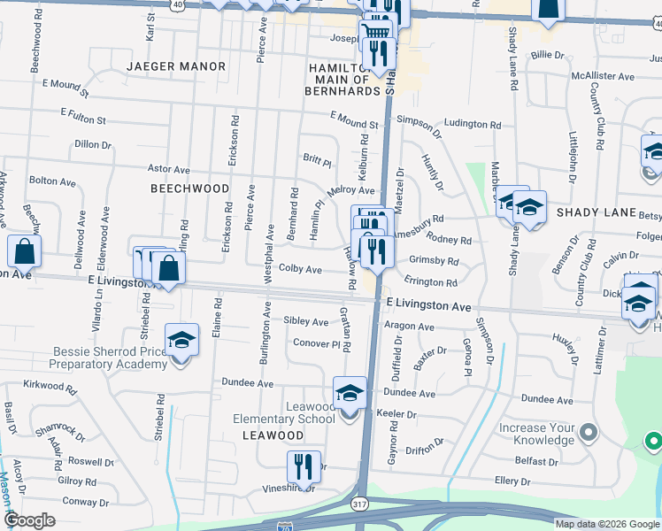 map of restaurants, bars, coffee shops, grocery stores, and more near 1383 Harlow Road in Columbus