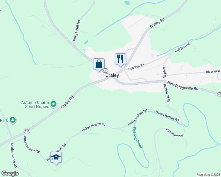 map of restaurants, bars, coffee shops, grocery stores, and more near 2590 Craley Road in Wrightsville