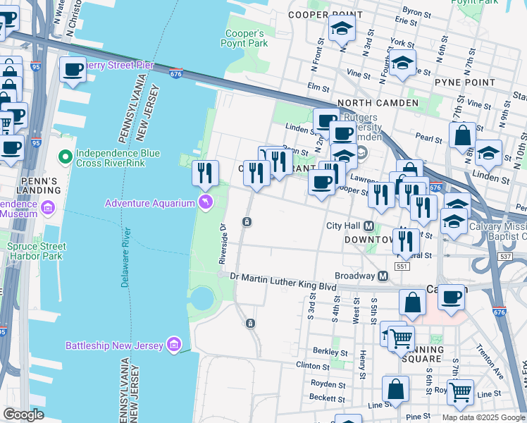 map of restaurants, bars, coffee shops, grocery stores, and more near 1 Federal Street in Camden