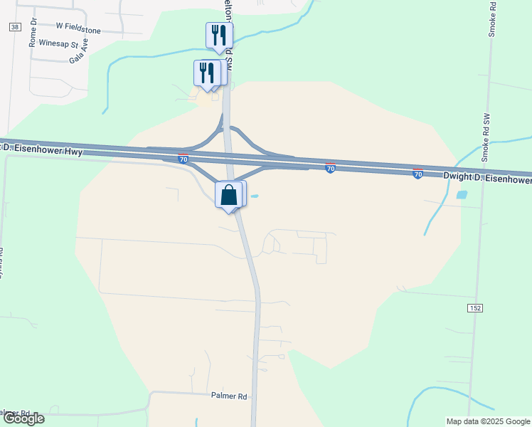 map of restaurants, bars, coffee shops, grocery stores, and more near 9800 Schuster Way in Pataskala