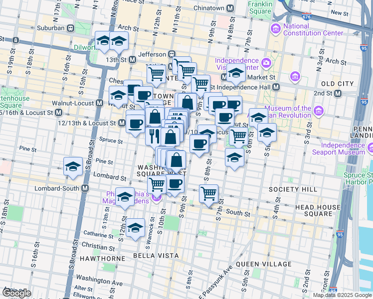 map of restaurants, bars, coffee shops, grocery stores, and more near in Philadelphia