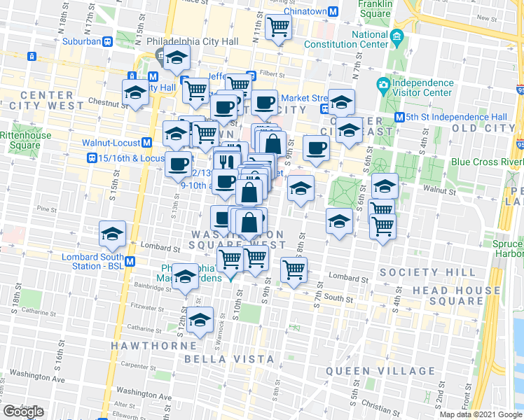 map of restaurants, bars, coffee shops, grocery stores, and more near 913 Manning Street in Philadelphia