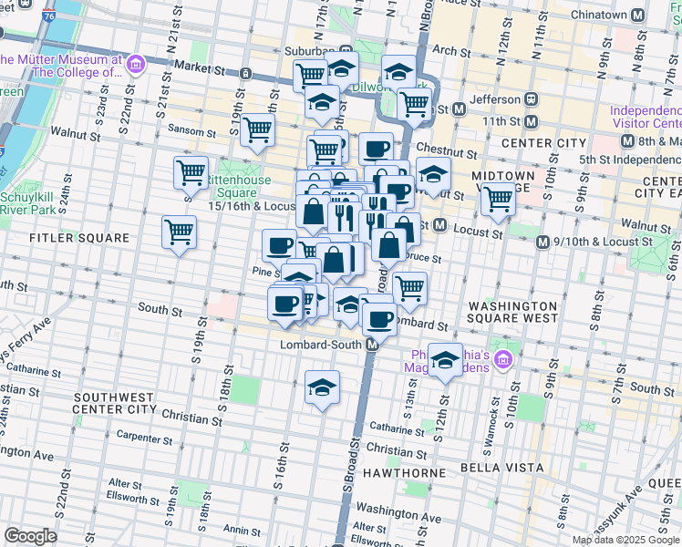 map of restaurants, bars, coffee shops, grocery stores, and more near in Philadelphia