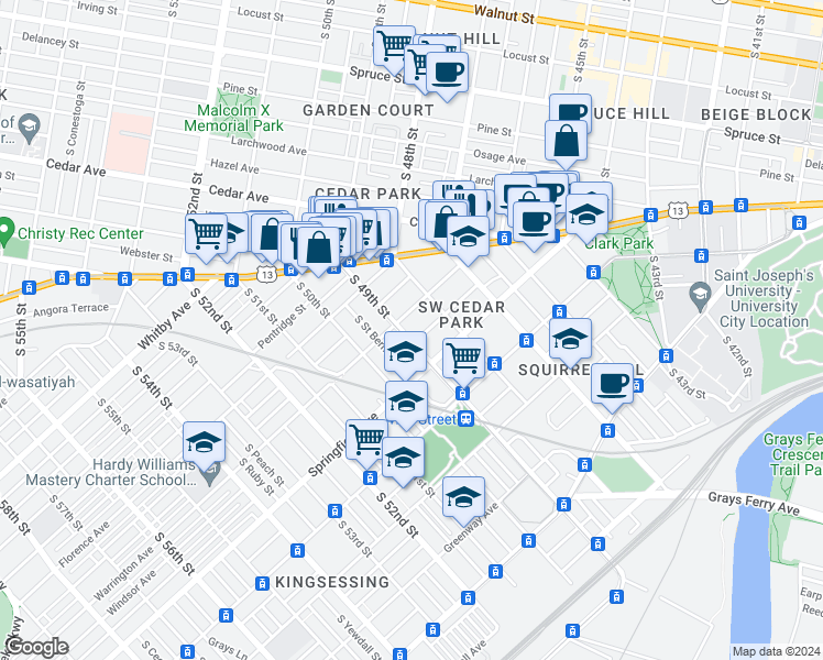 map of restaurants, bars, coffee shops, grocery stores, and more near in Philadelphia