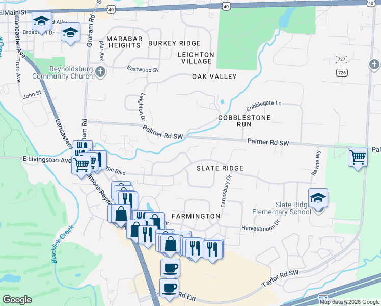 map of restaurants, bars, coffee shops, grocery stores, and more near 7861 Grandley Court in Reynoldsburg