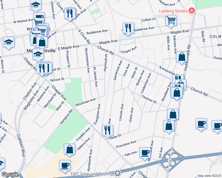 map of restaurants, bars, coffee shops, grocery stores, and more near 226 Glenwood Avenue in Cherry Hill