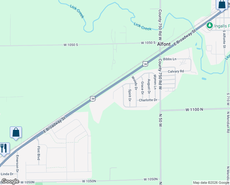 map of restaurants, bars, coffee shops, grocery stores, and more near 7825 Rose Lane in Ingalls
