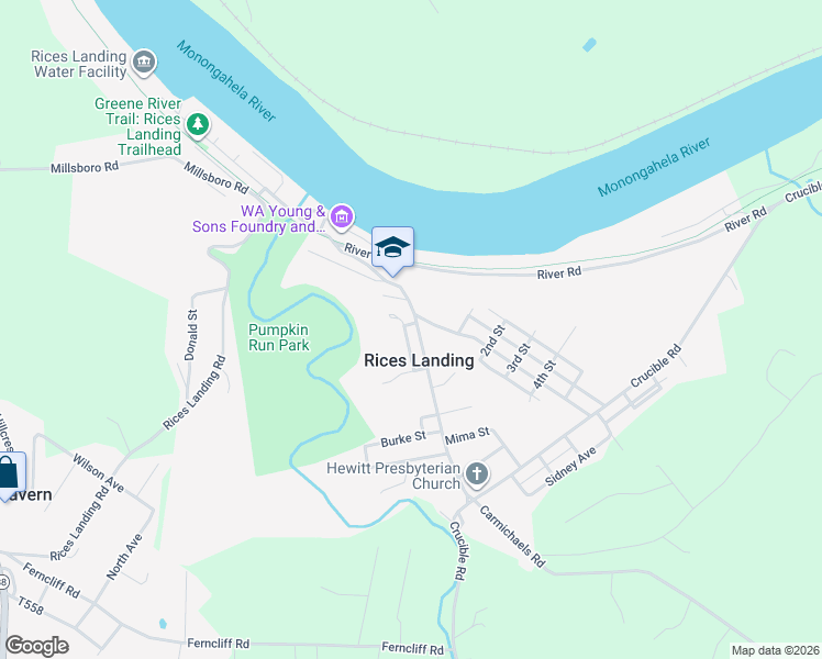 map of restaurants, bars, coffee shops, grocery stores, and more near 122 Kolat Lane in Rices Landing