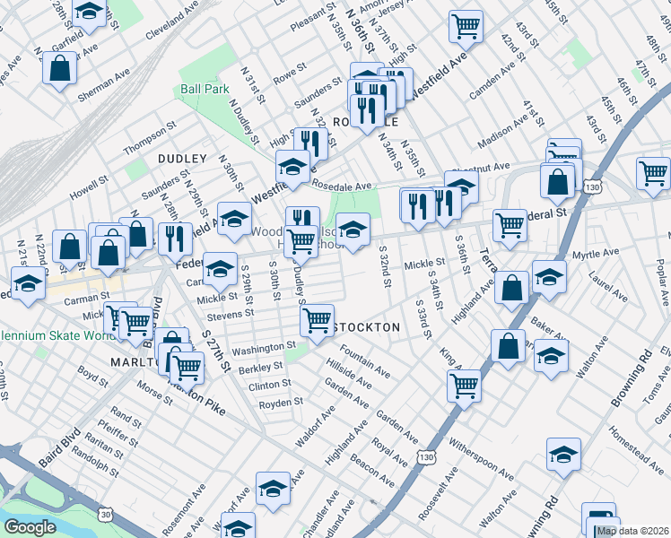 map of restaurants, bars, coffee shops, grocery stores, and more near in Camden