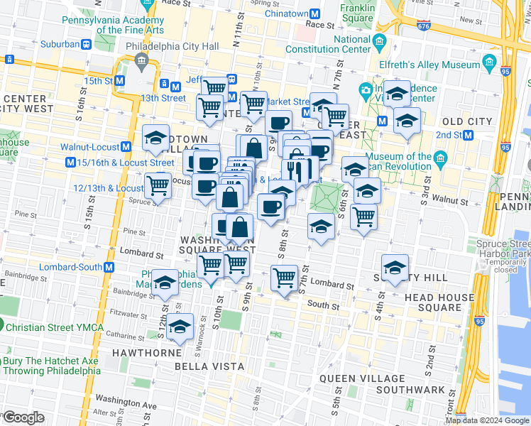 map of restaurants, bars, coffee shops, grocery stores, and more near in Philadelphia