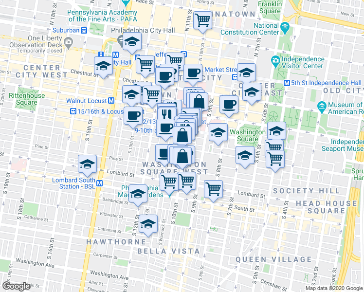 map of restaurants, bars, coffee shops, grocery stores, and more near 913 Manning Street in Philadelphia
