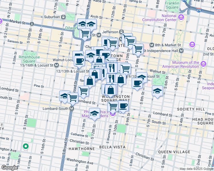 map of restaurants, bars, coffee shops, grocery stores, and more near in Philadelphia
