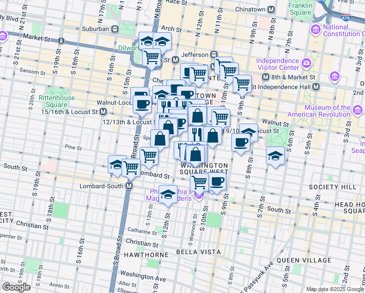 map of restaurants, bars, coffee shops, grocery stores, and more near in Philadelphia