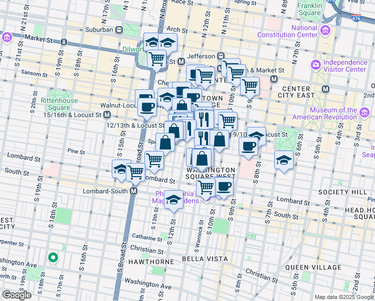 map of restaurants, bars, coffee shops, grocery stores, and more near in Philadelphia