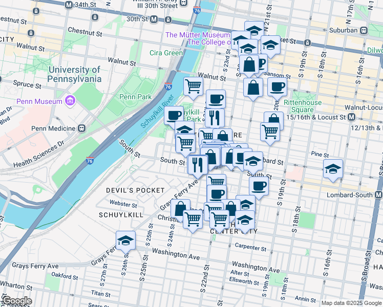 map of restaurants, bars, coffee shops, grocery stores, and more near 2426 Lombard Street in Philadelphia