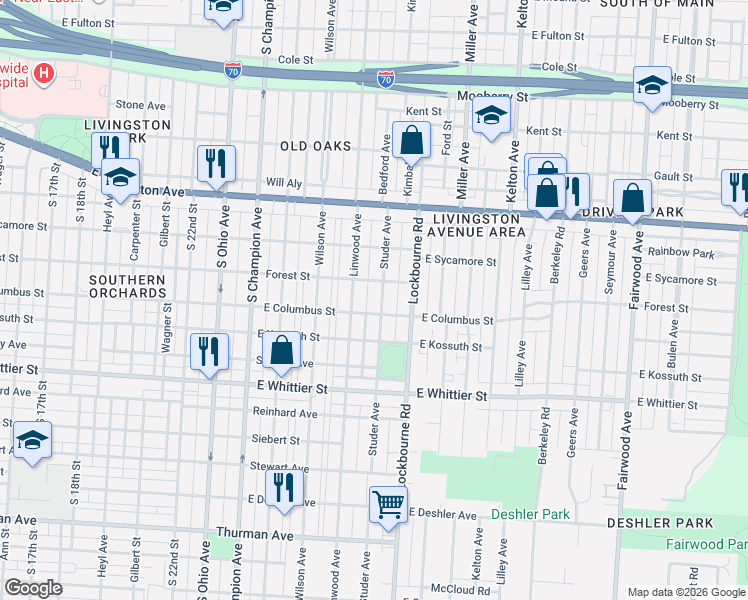 map of restaurants, bars, coffee shops, grocery stores, and more near 945 Studer Avenue in Columbus