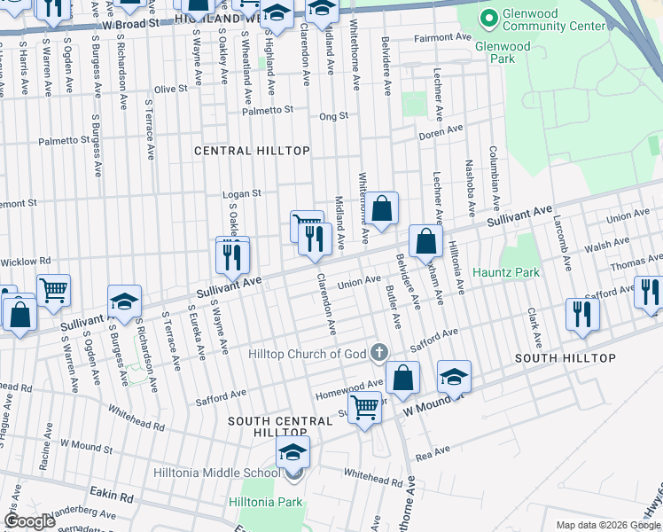 map of restaurants, bars, coffee shops, grocery stores, and more near in Columbus