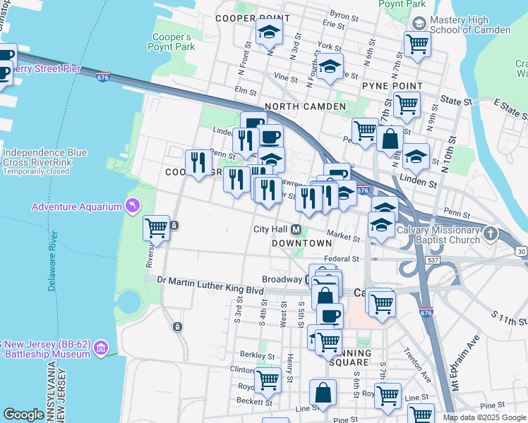 map of restaurants, bars, coffee shops, grocery stores, and more near 78 Fourth Street in Camden