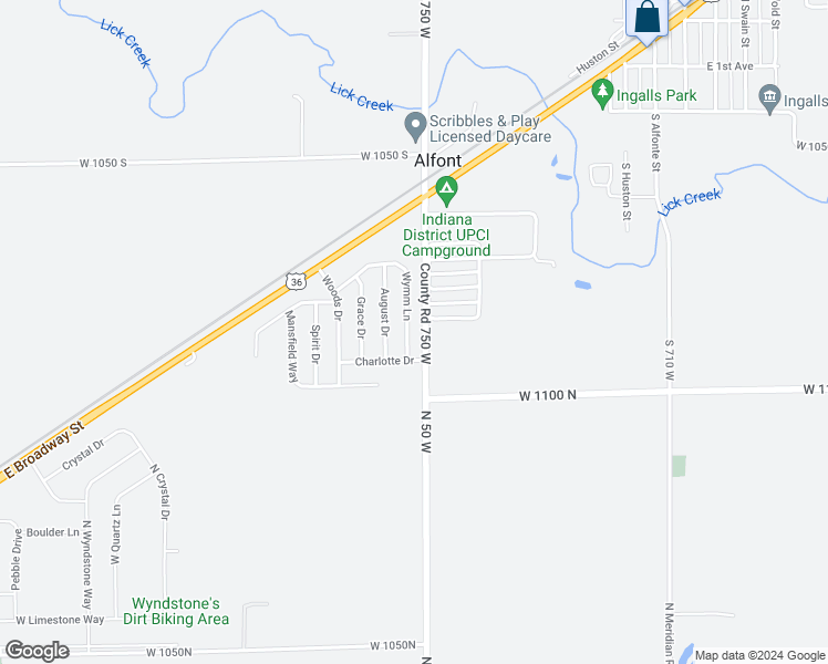 map of restaurants, bars, coffee shops, grocery stores, and more near 10860 Wymm Lane in Ingalls