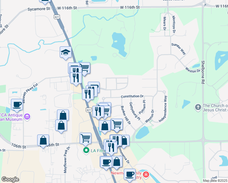 map of restaurants, bars, coffee shops, grocery stores, and more near 4059 Weston Pointe Drive in Zionsville
