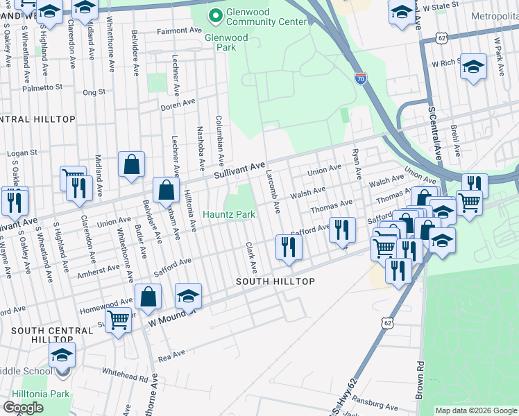 map of restaurants, bars, coffee shops, grocery stores, and more near 486 Woodbury Avenue in Columbus