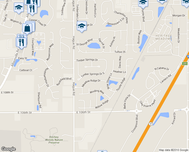 map of restaurants, bars, coffee shops, grocery stores, and more near 7609 Timber Springs Drive South in Fishers