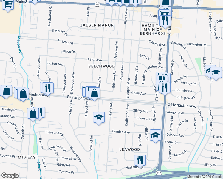 map of restaurants, bars, coffee shops, grocery stores, and more near 4138 Colby Avenue in Columbus