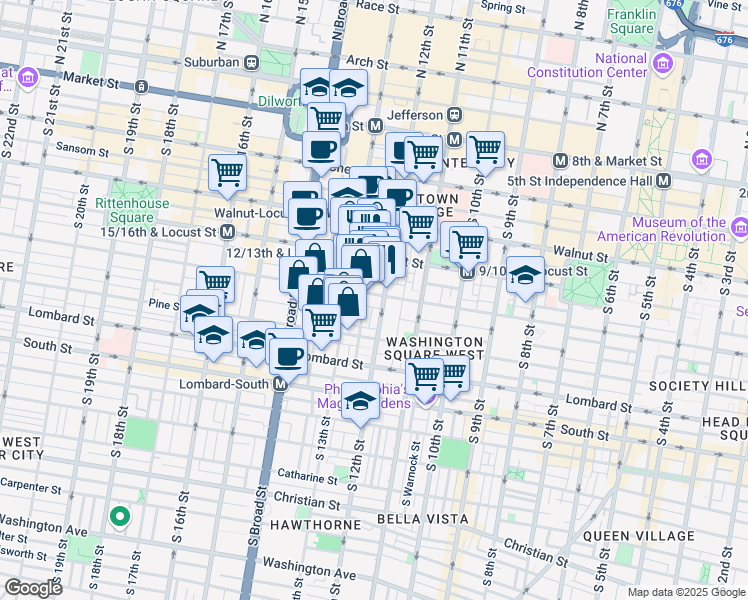 map of restaurants, bars, coffee shops, grocery stores, and more near in Philadelphia
