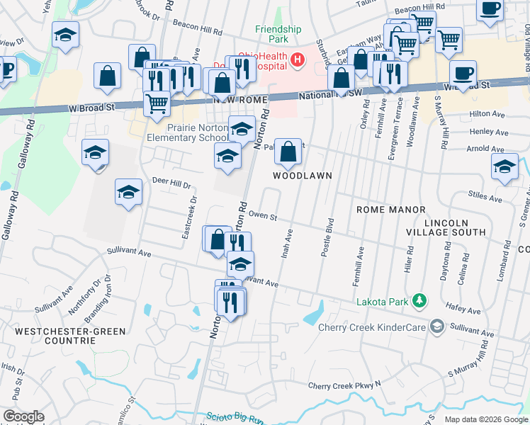 map of restaurants, bars, coffee shops, grocery stores, and more near 5087 Maple Valley Drive in Columbus