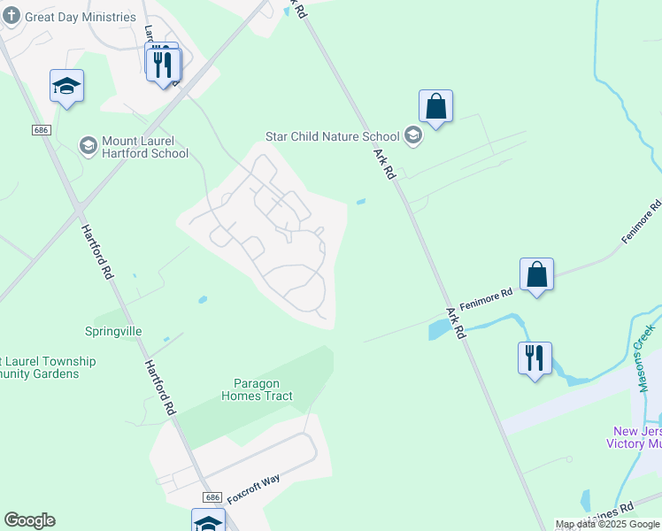 map of restaurants, bars, coffee shops, grocery stores, and more near 5105A Albridge Way in Mount Laurel Township
