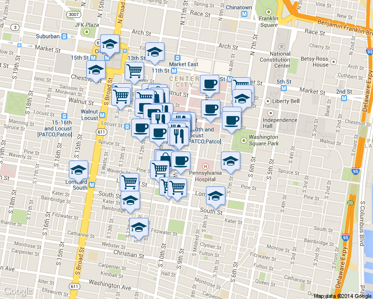 map of restaurants, bars, coffee shops, grocery stores, and more near 903 Manning Street in Philadelphia