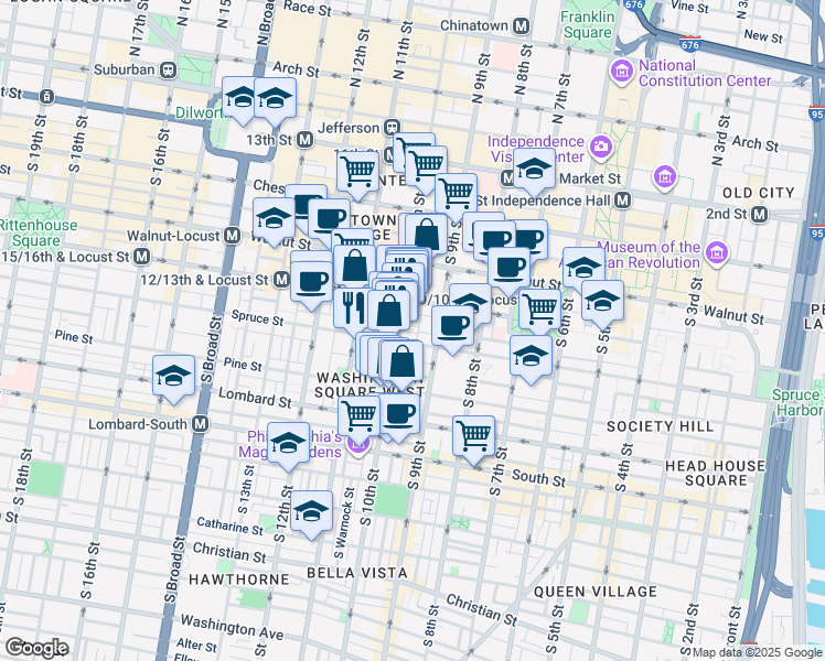 map of restaurants, bars, coffee shops, grocery stores, and more near 903 Manning Street in Philadelphia